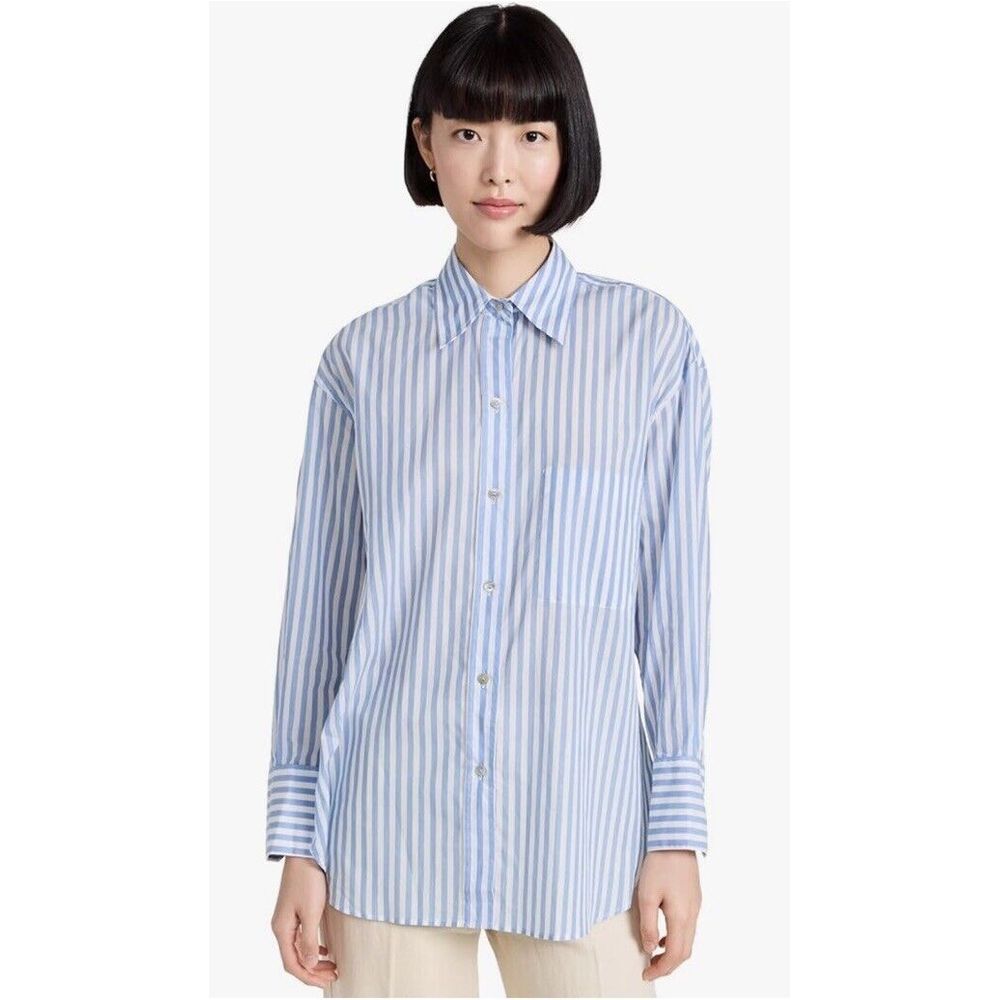 VINCE Riveria Blue Stripe Oversized Shirt Sz S Tie Waist
